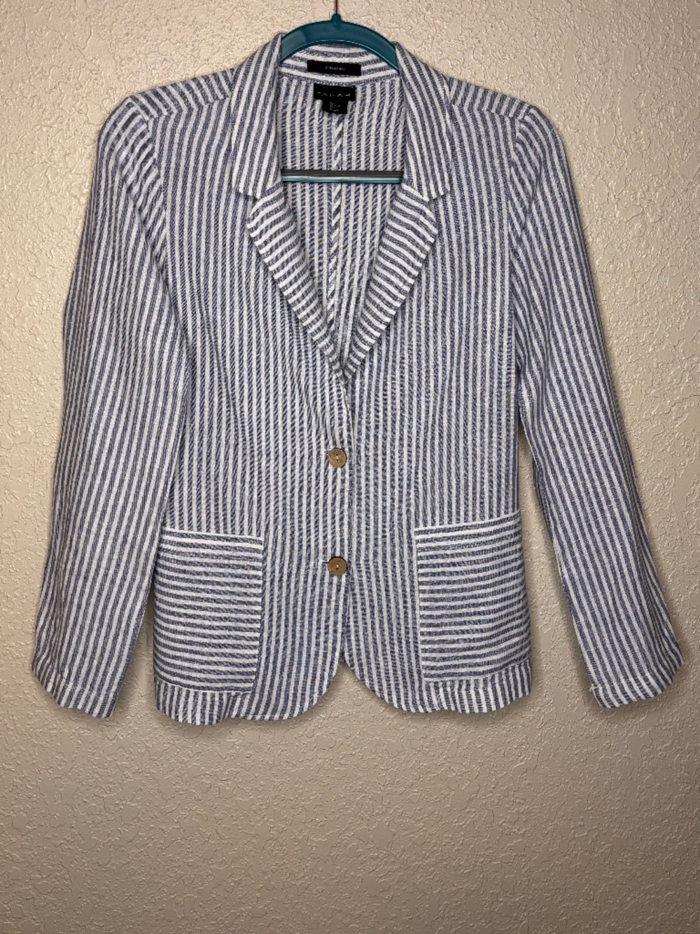 Tahari Linen Blue White Stripe Jacket Blazer Coastal Nautical Women's Size M